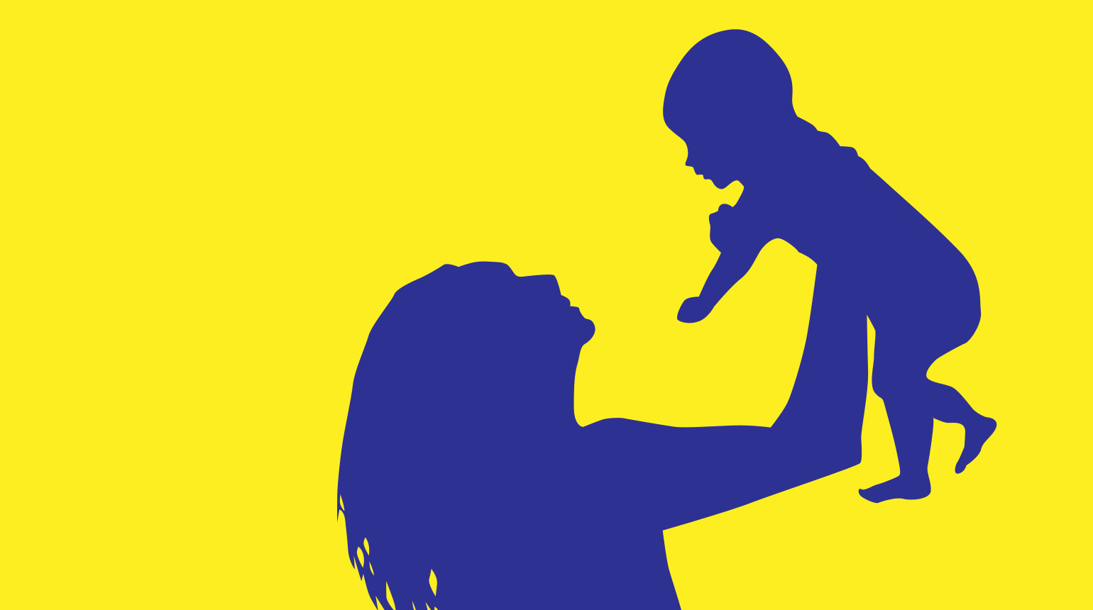 Illustration: Eine junge Frau hebt ein Baby hoch.