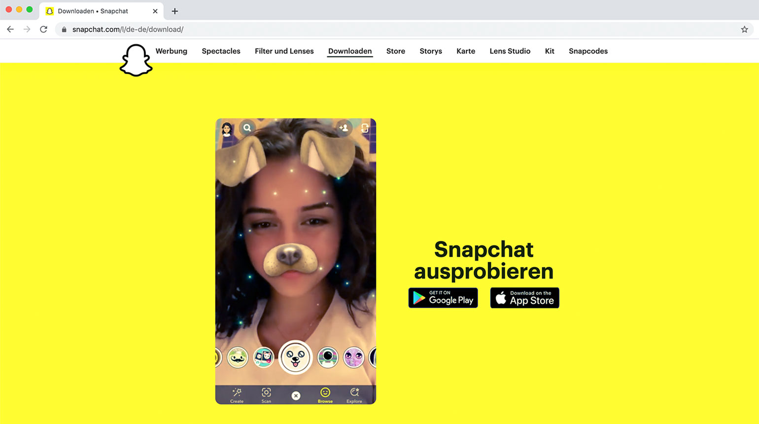 Bildschirmfoto: Snapchat-Video eines Mädchens mit digitaler Tiernase und Tieröhrchen.  