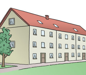Zeichnung: ein Wohnhaus.