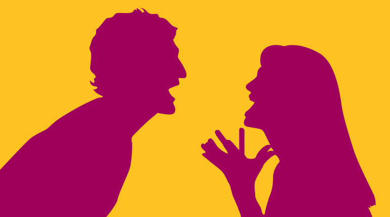 Illustration: Eine Frau und ein Mann schreien einander an.