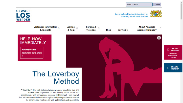 Screenshot of the “Bavaria against violence” homepage. 