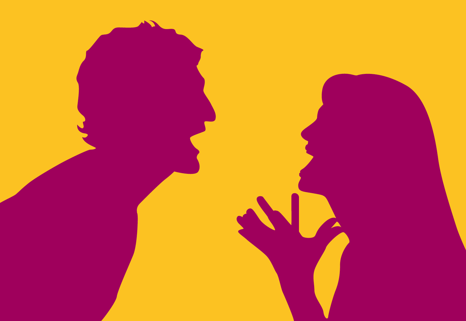 Illustration. Serious argument: a woman and a man shouting at each other. 