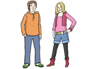 Zeichnung: zwei Jugendliche, ein Junge und ein Mädchen.