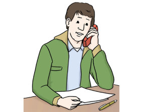 Zeichnung: Ein Berater sitzt am Schreibtisch und telefoniert.