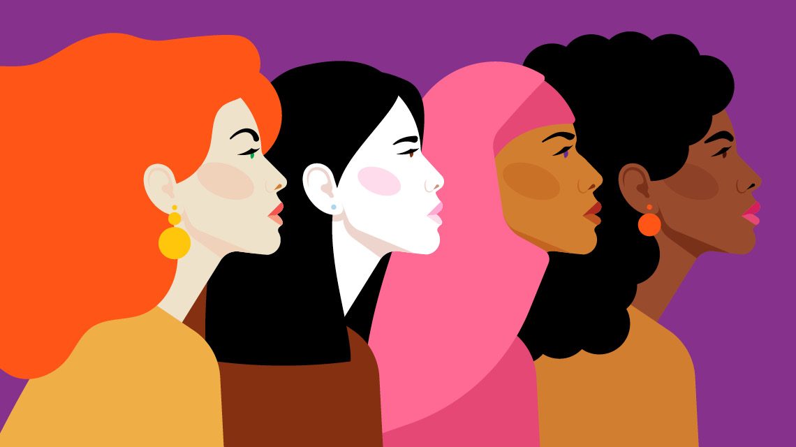 Illustration: vier entschlossen wirkende Frauen unterschiedlicher Hautfarbe.